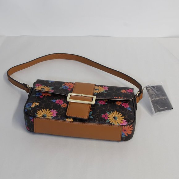 Nanette Lepore Fiona Logo Flap Chocolate Floral Baguette - Picture 2 of 9
